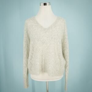 Autumn Cashmere Size XS Gray Pointelle Open Knit V Neck Cashmere Silk Sweater